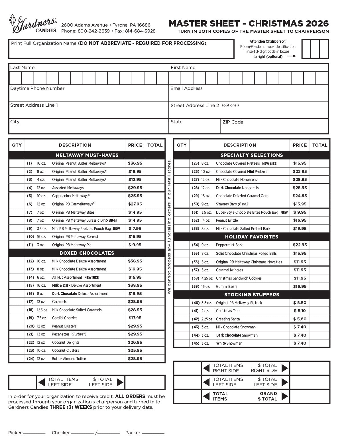 Holiday 2026 Master SheetPrintable | Fillable